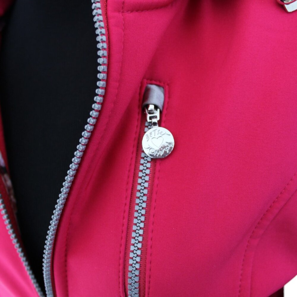 Betsey Johnson Soft Shell Hooded Coat Pink Water Repellent Ruffle, Size M, EUC - Picture 13 of 16